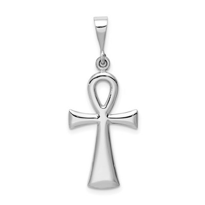 Black Bow Jewelry 14k White or Yellow Gold Reversible Ankh Cross Pendant, 14 x 35mm