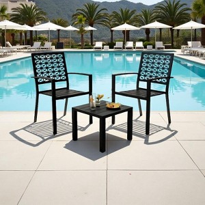 3-Piece Stackable Bistro Set, Modern Metal Patio Furniture with Square Table & Chairs for Indoor & Outdoor, Ideal for Backyard, Balcony and Poolside - 1 of 4