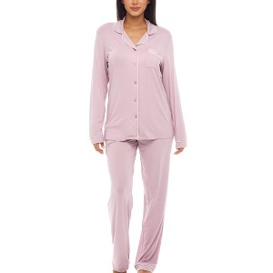 ADR Women's Soft Knit Jersey Pajamas Lounge Set, Long Sleeve Top and Pants with Pockets - 1 of 4
