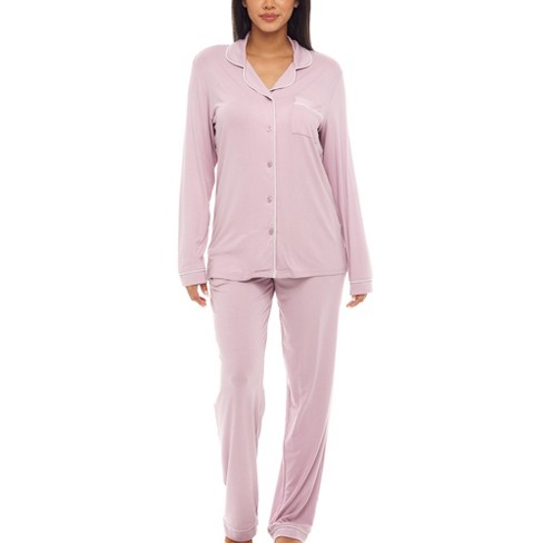 cheibear Women's Soft Warm Fluffy Fleece Button Down Long Sleeve Sleepwear  with Pockets Pajama Set Pink X-Small