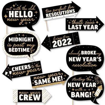 Big Dot of Happiness Funny Hello New Year - 2022 NYE Party Photo Booth Props Kit - 10 Piece