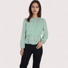 Anna-Kaci Women's Sheer Yoke Long Sleeve Blouse with Ruffle Neckline and Cinched Waist Detail - 2 of 4