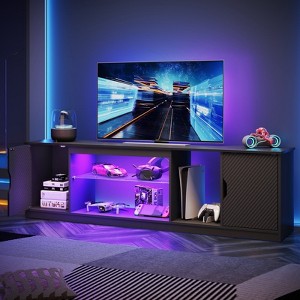 Bestier LED TV Stand for 65/75/80 inch TVs, Gaming Entertainment Center with Storage for PS5, Adjustable Glass Shelf TV Console for Living Room, Black - 1 of 4
