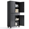 Black Metal Storage Cabinet with Wheel, Garage Storage with Drawers Shelves, Heavy Duty Tool Cabinet with Locking Doors for School, Workshop, Office - 2 of 4