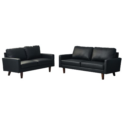 Hybition Leather Sofa Set Modern Sofa & Loveseat Set 2 Piece Couch Set with Wooden Legs for Living Room, Apartment