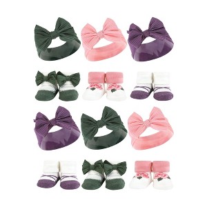 Hudson Baby Infant Girl 12Pc Headband and Socks Giftset, Purple Green, One Size - 1 of 2