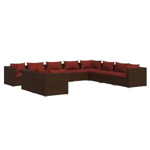 vidaXL Brown Poly Rattan Patio Lounge Set with Cushions – Weather-Resistant, Modular Design, Cushioned Comfort- Outdoor Relaxation Reinvented - 1 of 4
