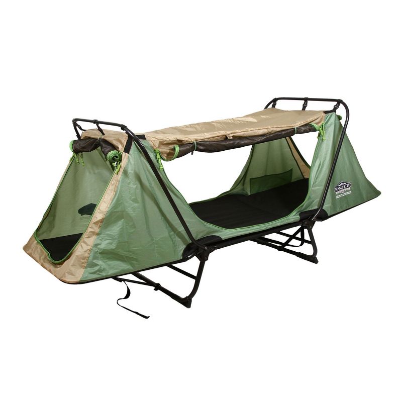Kamp-Rite Original Quick Setup 1 Person Multifunctional Cot Convertible as Lounge Chair, and Tent with 2 Zippers and Messh Entry Doors, Green & Tan, 1 of 8