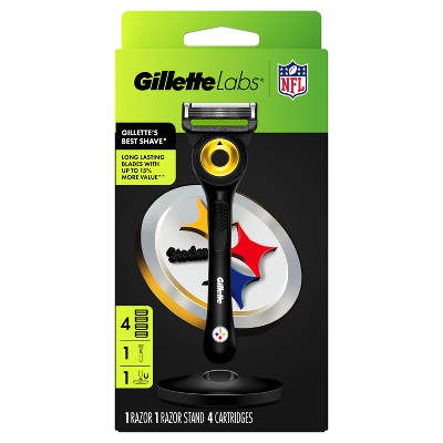 GilletteLabs + NFL Special Edition Pittsburgh Steelers Men's Razor with 4 Razor Blade Refills and Magnetic Stand