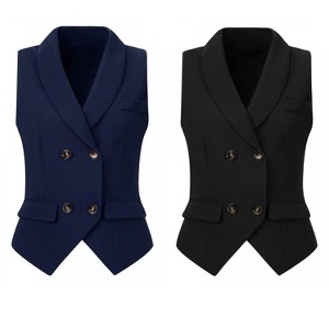 INSPIRE CHIC Women's Lapel Collar Dressy Versatile Racerback Waistcoat Suit Vest 2 Packs - 1 of 4