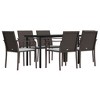 vidaXL 7 Piece Patio Dining Set with Cushions Poly Rattan and Steel - Brown 55.1" Table Length 6 Chairs - 3 of 4