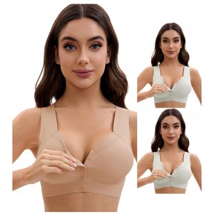 INSPIRE CHIC Women's Front Closure Full Coverage Bra Wirefree Wave Trim U Back Soft Bras 3 Packs - 1 of 4