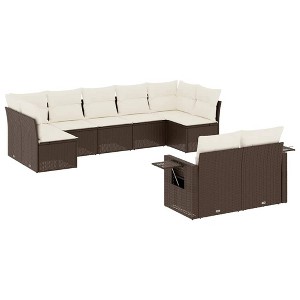 vidaXL 9 Piece Patio Sofa Set with Cushions - Brown and Cream With Table - 1 of 4