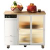 PAGED Dining Room Cabinet with Drop Leaf, LED Light Kitchen Cart on Wheels with 2 Fluted Glass Doors and 1 Flip Cabinet Door - 3 of 4