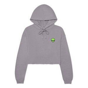 Dalix Alien Embroidered Fleece Cropped Hoodie Cold Fall Winter Women - 1 of 4