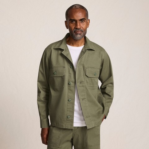 Lands' End Men's Herringbone Utility Shirt Jacket - Large - River Stone Green