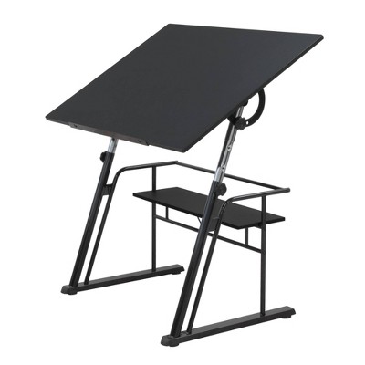 Contemporary Black Wood Adjustable Drafting Table with Storage