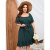 WhizMax Women's Casual Plus Size Square Neck Dress Short Sleeve Dress High Waist Ruffle Summer Midi Dress with Belt - 2 of 4