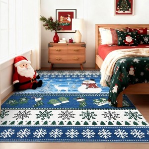 Christmas Runner Rug Washable Hallway Runner Non Slip, Holiday Santa & Reindeer Accent Rug, Low Pile Non Shedding Printed Kitchen Mat, Soft Thin - 1 of 4