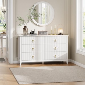 6 Drawer Dresser for Bedroom, 54"W Wooden Chest of Drawers with Metal Handles, Fluted Clothes Storage Organizer, Dresser TV Stand for Hallway - 1 of 4