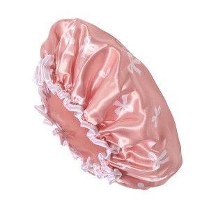Unique Bargains Women Double Layer Bow Shower Cap 1 Pc - 1 of 3