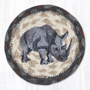 Earth Rugs Rhino Printed Coaster – 5"x5" Round Braided Jute Coaster with Wildlife Art - 1 of 3