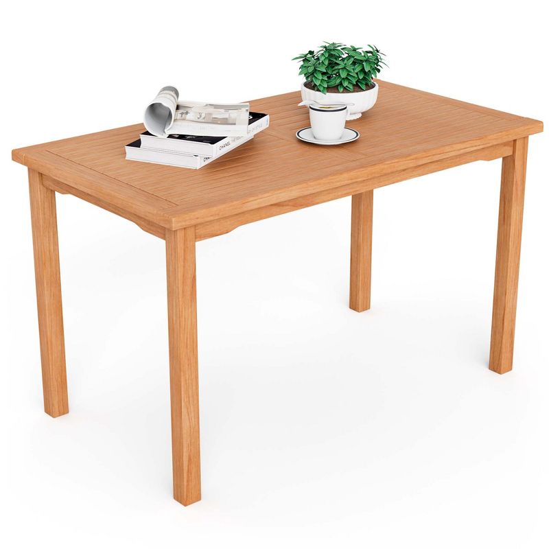 Costway Patio Rectangle Dining Table Indonesia Teak Wood Spacious Slatted Tabletop Outdoor Up to 6, 1 of 11