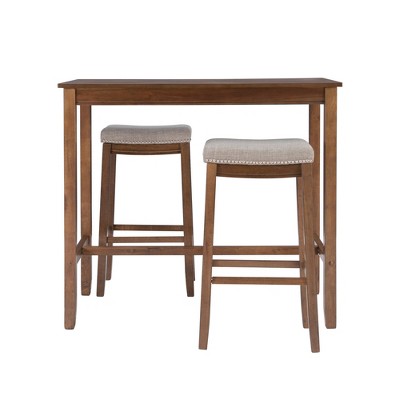 Rustic Brown and Gray Acacia Bistro Bar Set with Silver Accents
