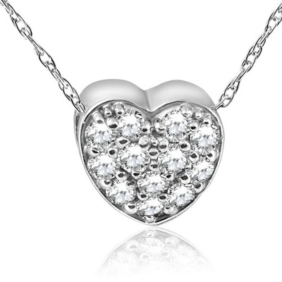 Pompeii3 1/4ct Pave Diamond Petite Heart Pendant 14K White Gold 1/4"