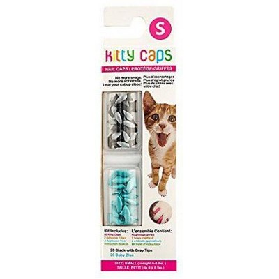 Kitty Caps Black with Gray Tips and Baby Blue Cat Grooming Tool - S