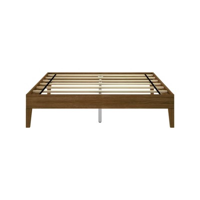 Walnut Queen-Size Solid Wood Platform Bed with Slats