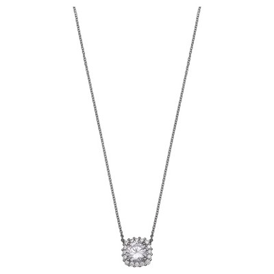 Women's Round Cubic Zirconia in Square Pave Setting Chain Pendant in Sterling Silver - Gray (18")