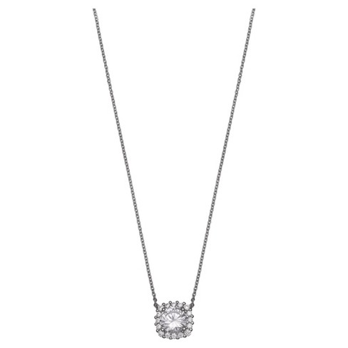 Women's Round Cubic Zirconia in Square Pave Setting Chain Pendant in  Sterling Silver - Gray (18