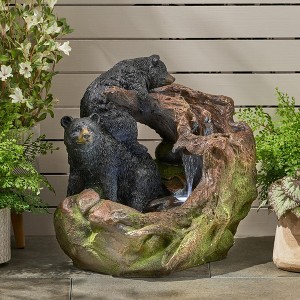 NAYSAYE Fountain Bear and Log Two Tier Design with Cascading Water for Garden Patio Outdoor, Brown and Black, 17.25"*22"*22.05" - 1 of 4