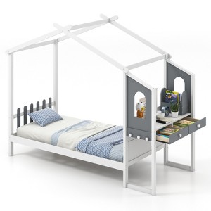 Infans Twin Size Kids House Bed with Study Desk w/Removable Box Drawers Hanging Hooks - 1 of 4