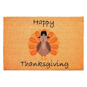 HomeRoots 24" X 36" Natural And Brown Thanksgiving Outdoor Coir Door Mat - 1 of 3