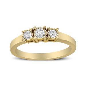14K Yellow Gold Plated Silver 1/4 Cttw Diamond 3 Stone Illusion Plate Ring - 1 of 4