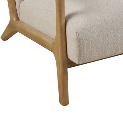 Cream Upholstered Wood Frame Mid-Century Accent Chair