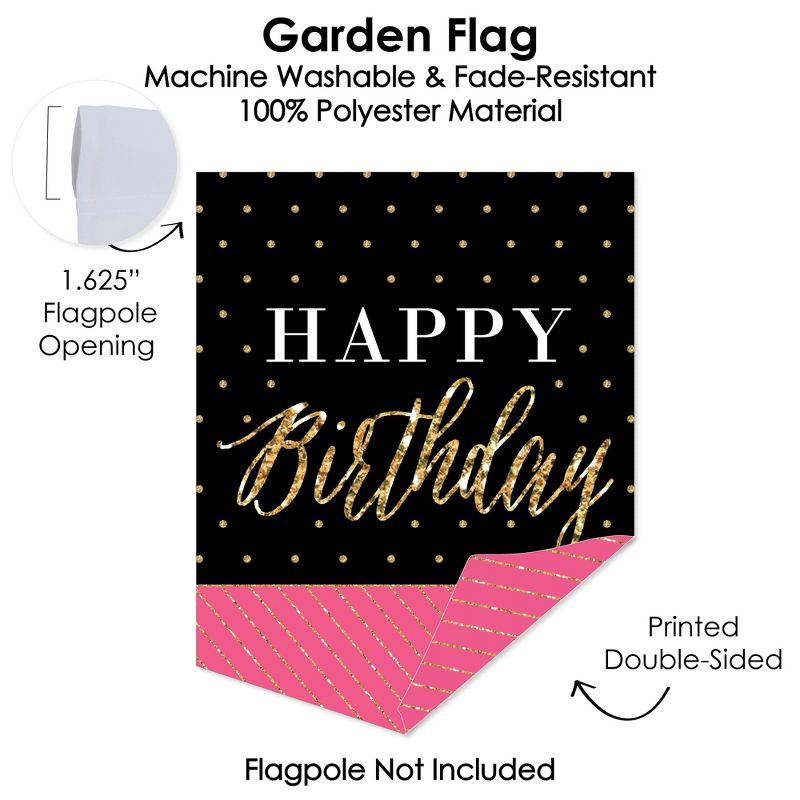 Big Dot of Happiness Chic Happy Birthday - Pink, Black & Gold - Outdoor Home Decorations - Double-Sided Birthday Party Garden Flag - 12 x 15.25 inches, 3 of 9