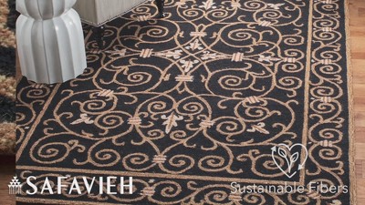 Handmade Black Floral Wool Rectangular Area Rug