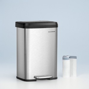 13-Gallon Stainless Steel Kitchen Trash Can with Stay-Open Lid, Step-on Pedal, Soft Closure - Tall, Large, Space-Saving Design - 1 of 3