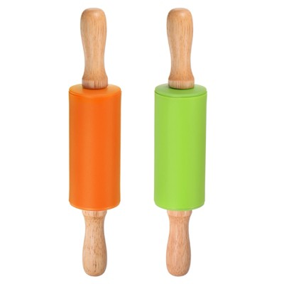 Unique Bargains Silicone Smooth Non-Stick Wooden Handle Kitchen Rolling Pin 2 Pcs