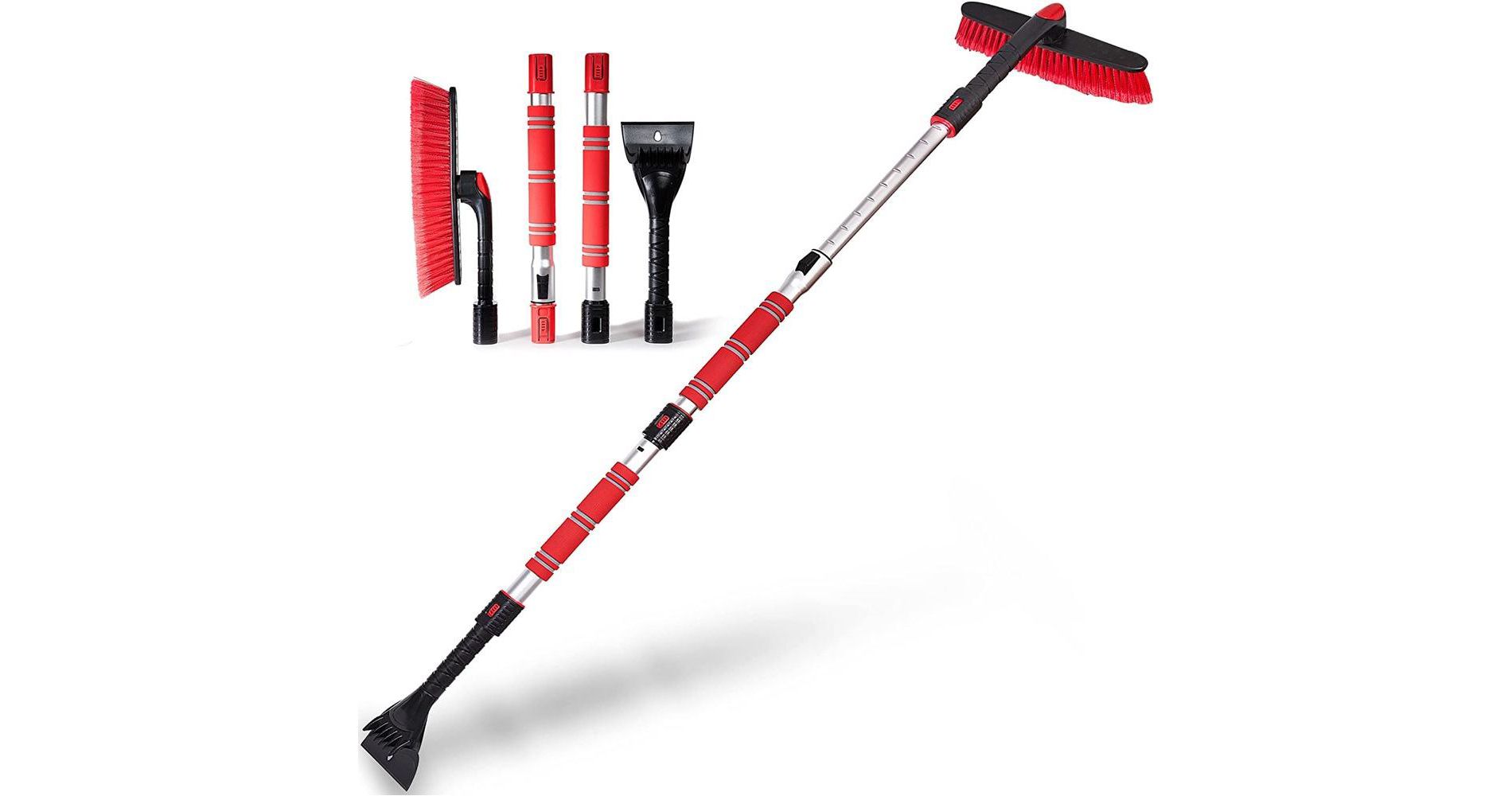 Zone Tech Extendable Snow Brush and Ice Scraper for Car, 62" 2-1 and Adjustable Length, Rotating Brush, Foam Grip, Perfect for Snow and Ice Remover