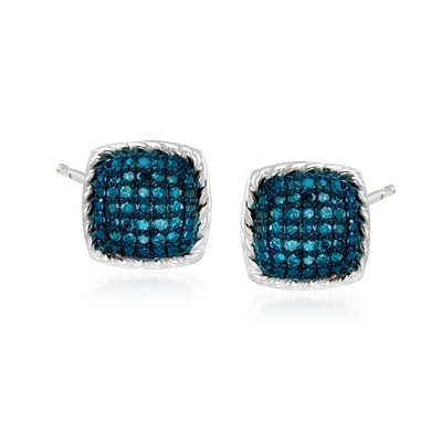 Ross-Simons 0.20 ct. t.w. Blue Diamond Square Stud Earrings in Sterling Silver