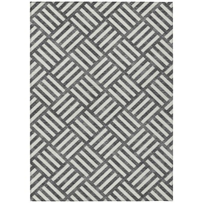 Black And Ivory Geometric Washable Indoor Outdoor Area Rug