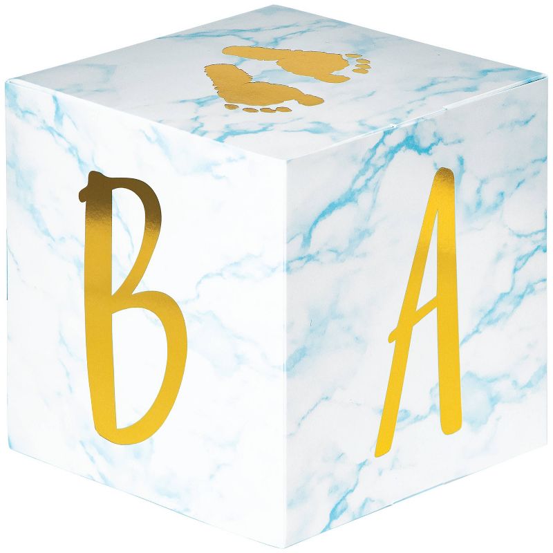 3ct Marble Baby Shower &#39;Oh Baby&#39; Blocks Centerpieces Party D&#233;cor and Accessories Blue, 3 of 6
