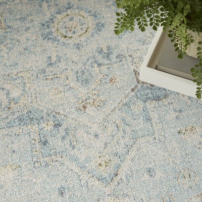 Light Blue Medallion Flatweave Washable Synthetic Area Rug