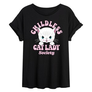 Women's - Instant Message - Childless Cat Lady Society Oversized Graphic T-Shirt - 1 of 4