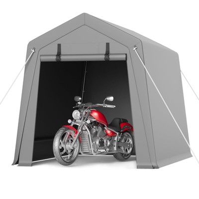 6x8ft Heavy Duty Waterproof Carport Canopy - Galvanized Steel Storage Shelter with Roll-Up Doors, 220GSM Tarp for Motorcycle