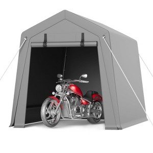 6x8ft Heavy Duty Waterproof Carport Canopy - Galvanized Steel Storage Shelter with Roll-Up Doors, 220GSM Tarp for Motorcycle - 1 of 4